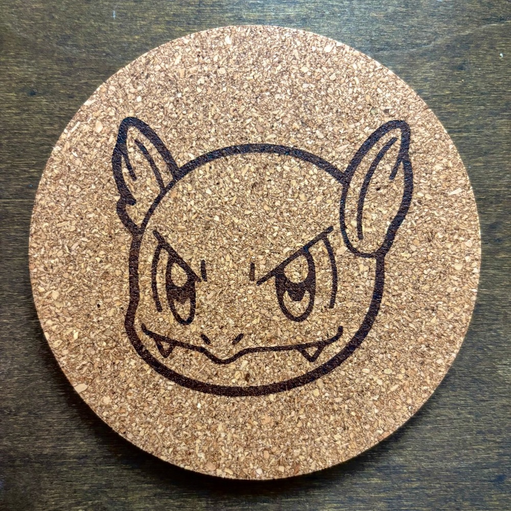 Pokemon Wartortle Face Laser Engraved Cork Coaster